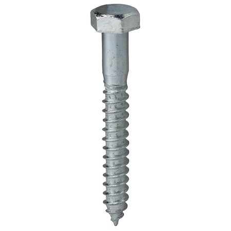 Dottie Lag Screw, 1/4 in, 2 in, Steel, Zinc Plated Hex Hex Drive, 100 PK LAG142